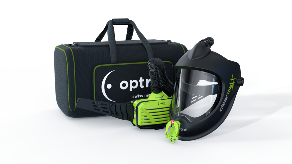 Optrel clearmaxx hiontamaski ja e3000x puhallin. Rajoittamaton selkeä näkymä työstökohteeseen
