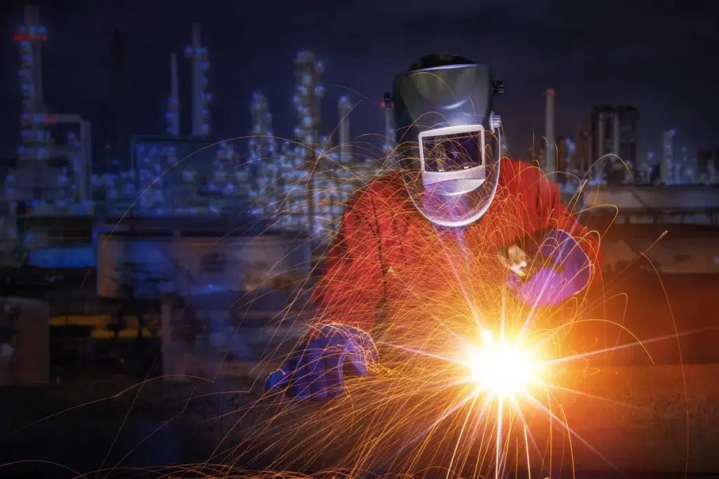 Worker with protective mask we 109013690