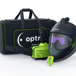 Optrel Panoramaxx raitisilmapaketti. PAPR ﻿(ilmastointi liitännöillä). Panoramaxx-linssiteknologialla on linssi saatu lähemmäksi silmiä
