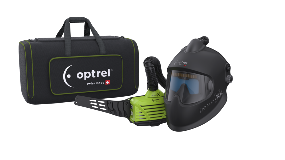 Optrel Panoramaxx CLT raitisilmapaketti. PAPR ﻿(ilmastointi liitännöillä). Panoramaxx-linssiteknologialla on linssi saatu lähemmäksi silmiä