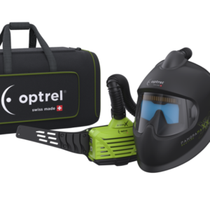 Optrel Panoramaxx Quattro raitisilmapaketti. PAPR ﻿(ilmastointi liitännöillä). Panoramaxx-linssiteknologialla on linssi saatu lähemmäksi silmiä